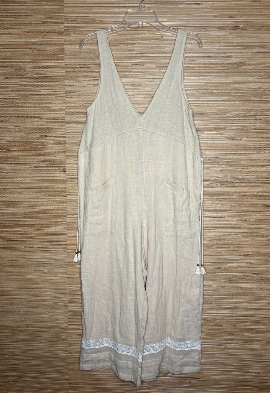 Spell & the Gypsy Collective Paloma Cropped Jumpsuit Neutral Beige Sz S